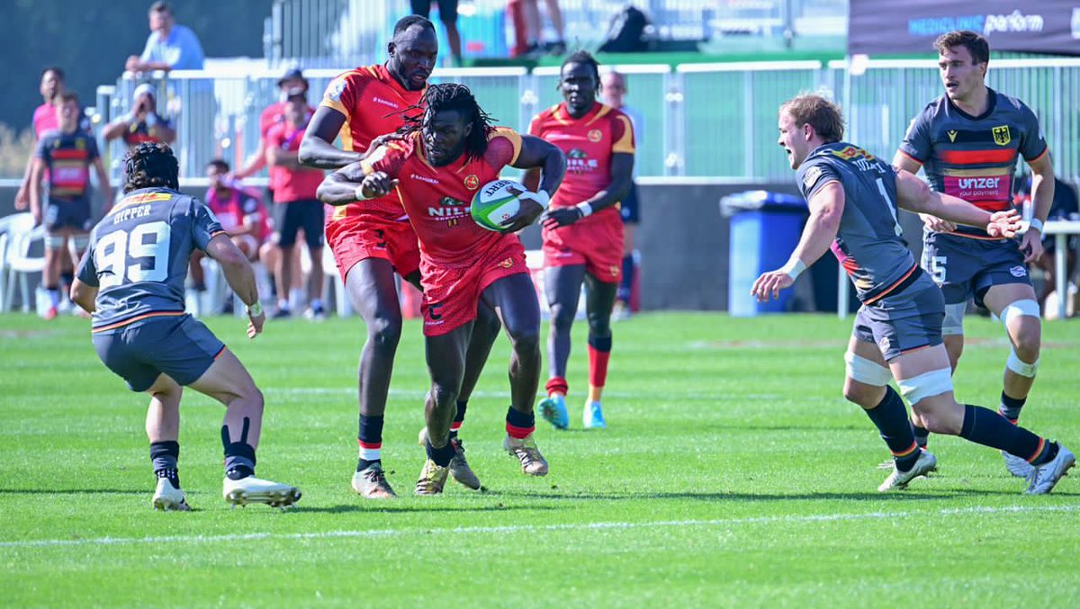UgandaRugby's tweet photo. Uganda Sevens Triumph over Germany in Round 2 Challenger series Opener game.

FT Uganda 17 Germany 14

Tries from;
Norbert Okenyi, Adrian Kasito and Pius Ogena
Uganda's next game is at 2:32am (E.A.T) against hosts Uruguay.

#NileSpecialRugby 
#UnmatchedinGold https://t.co/dEJHqH80UJ