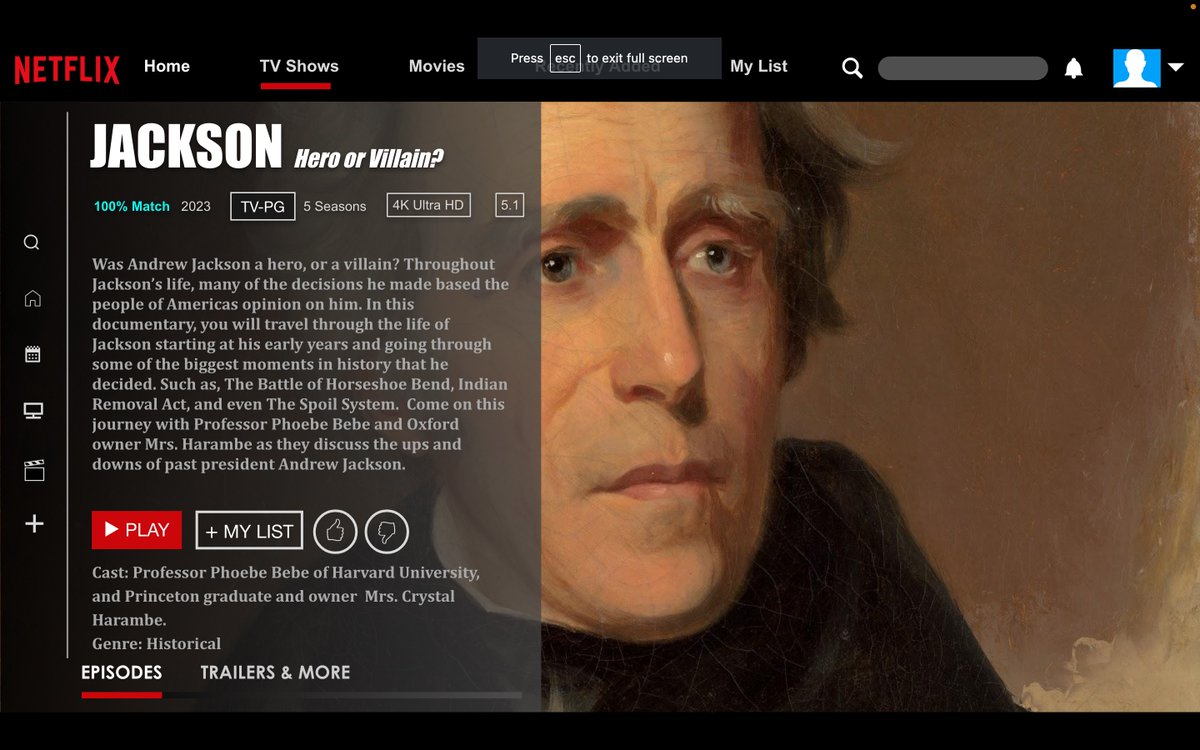 mremrich1's tweet photo. 1) Sometimes it's really fun to grade!

Students completed a deep dive on Andrew Jackson using 20+ sources. After completing research, they had to complete a template for a Netflix series on Jackson &amp; make a 2-min video clip explaining their thoughts about him. 

Some examples👇 https://t.co/4zOADOHlgz