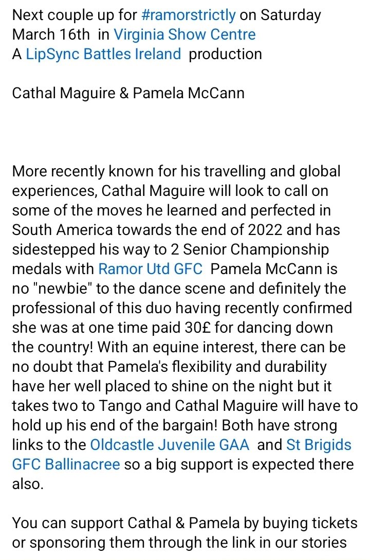 RamorUnited's tweet image. Next couple up for #ramorstrictly on March 16th in @VirginiaCentre  is Pamela McCann &amp;amp; Cathal Maguire 

events54.com/event/ramor/ac…
