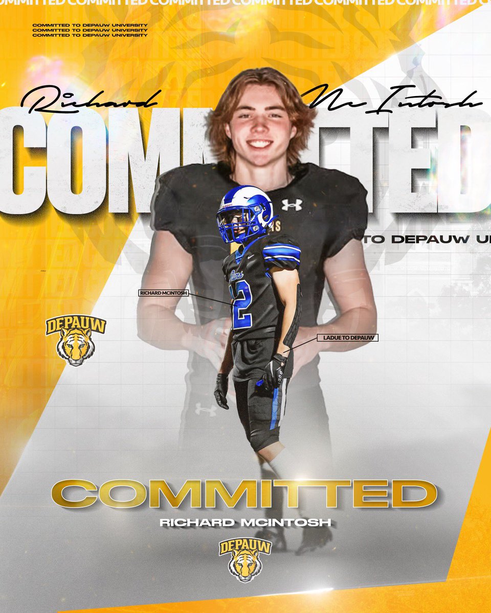 Blessed to announce my commitment to DePauw University! Thank you to all of my coaches and everyone that helped me through this process. Go Tigers! 🐯<a href="/ScottSrnka/">Scott Srnka</a> <a href="/qbdietz/">Brett Dietz</a> <a href="/LadueRamsFB/">Ladue Rams Football</a> <a href="/CoachDB11STRONG/">David Bryant</a> <a href="/CDS_34/">Coach Street</a> <a href="/CoachHam55/">🧬🏈🔬Adam Hamilton🦆🦌🦃</a>