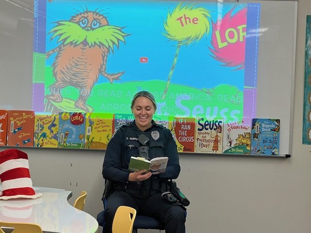 SoBrunswickPD's tweet photo. As part of Read Across America week officers have been reading at different South Brunswick elementary schools. Officers Matthew Hagood and Colleen Murphy had a great time reading to some excited young students.
#sbpchat @SSfeder @noyi @SuzanneLuckBorn @SBSDBOE https://t.co/fvVJthHuME