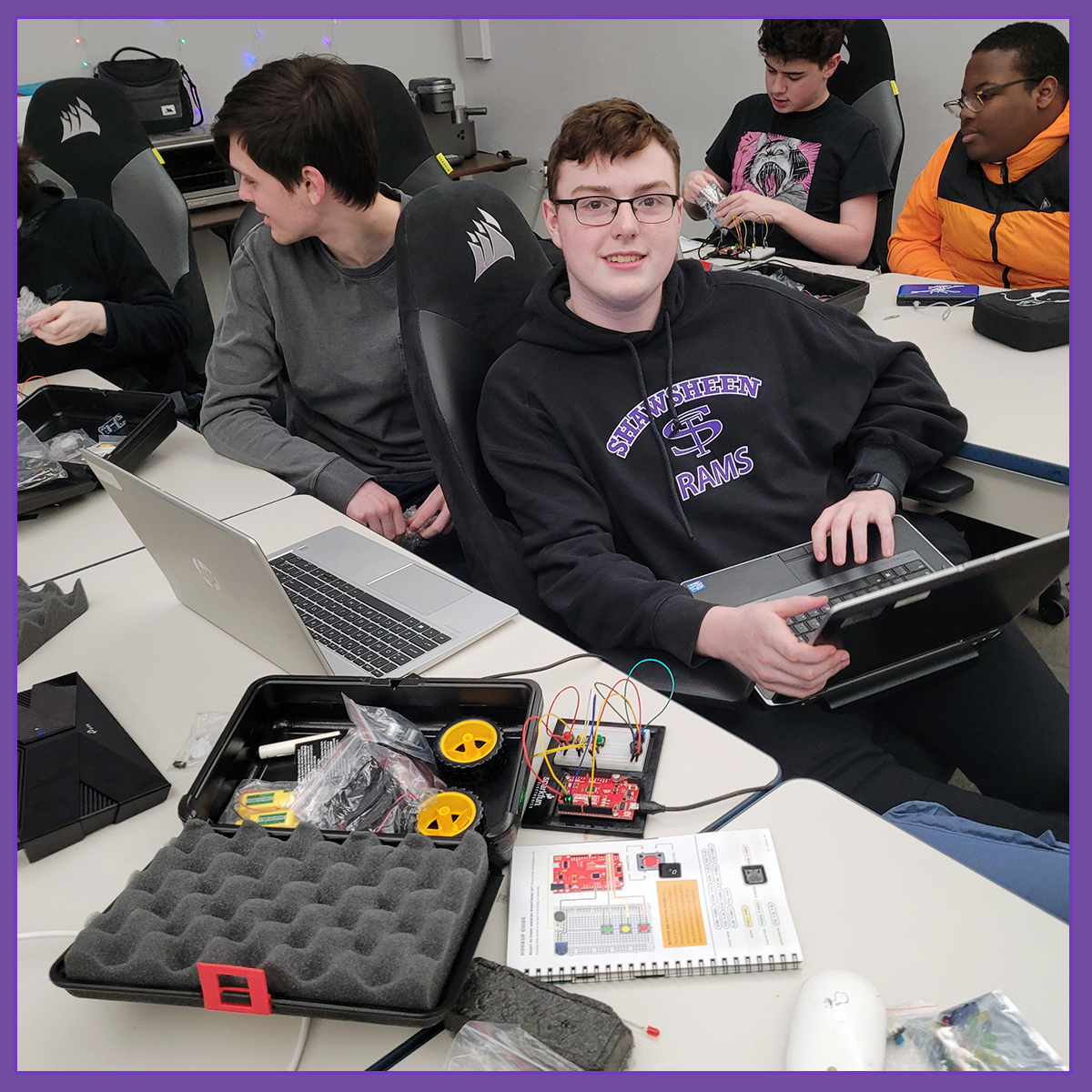 Shoutout to sophomores John Schofield and Brady Allen! As part of our #ISSN and #PWD program, they have been on a mission to create a functional robot controlled by python programs! 🤖✨ Stay tuned for the grand reveal! #WeAreShawsheen #ShawTechCTE @shawtech_proweb