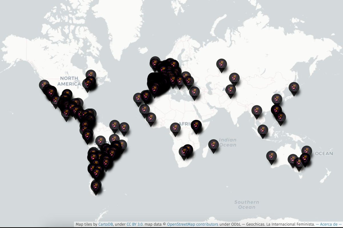 GeochicasOSM's tweet photo. Actualización del mapa hoy en el mero #8M
300 entradas en todos los continentes. Pasen a ver el mapa interactivo: https://t.co/1LafwaRbge
Estamos presentes, estamos juntxs en todas las latitudes y longitudes 💜 #8m2024 #8marzo #DiaInternacionalDeLaMujerTrabajadora https://t.co/Zg8IbWpBps