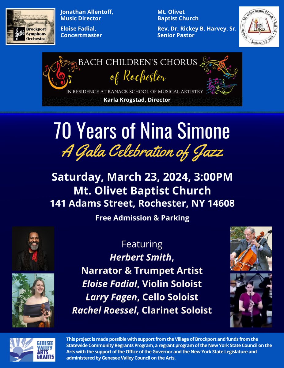 Join us for "70 Years of Nina Simone - A Gala Celebration of Jazz" on Saturday, March 23, 2024, 3PM at Mt. Olivet Baptist Church!