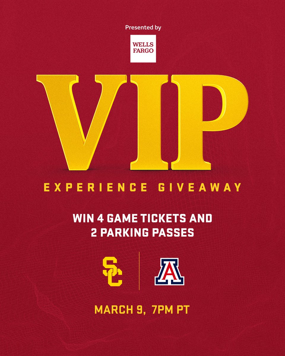 USC_Hoops's tweet photo. 🚨🎟️ GIVEAWAY 🎟️🚨

Win 4 tickets + parking to our final home game of the season against Arizona, presented by @WellsFargo!

Repost for your chance to win! https://t.co/I1s0MITbzB