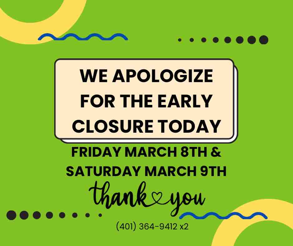 Special announcement! RICAN Thrift Shop will be closing early at 1pm TODAY MARCH 8TH and closed all day Saturday, March 9th. We will be open for normal operations on Monday, March 11th at 10am! Thank you for your support!!!