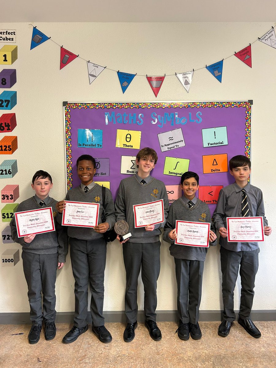 Well done to our 1st year maths students Callum Murray, Harshit Agrawal, Aoghán Ryle, Seán O’Horain and Jason Eze who took part in the IMTA maths quiz. Callum Murray got the top score and received a trophy. He was in the top 50 in the country. 👏🏻👏🏻👏🏻 #tadaganiarracht