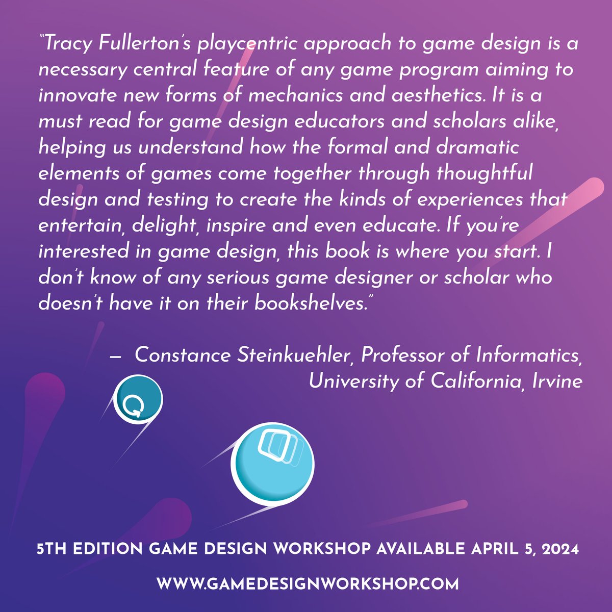 As the April 5th launch of the 5th edition (see what we did there?) of Game Design Workshop approaches, we'll be sharing more thoughts from luminaries like Constance Steinkuehler on this "must read" book on playcentric design by @kinojabber for game designers and scholars! 👏🔥👏
