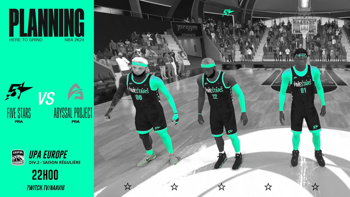 ⚪️ GAME DAY - <a href="/UnifiedProAm/">Unified Pro-Am Association</a> 

Gros duel ce soir en UPA Div.2, contre la team Abyssal, on vise le bilan positif, toujours 👊

🆚 <a href="/AbyssalProject/">Abyssal Project</a>  [5v-1d]
📅 22h00 - 2 games 
➡️ twitch.tv/naavi6