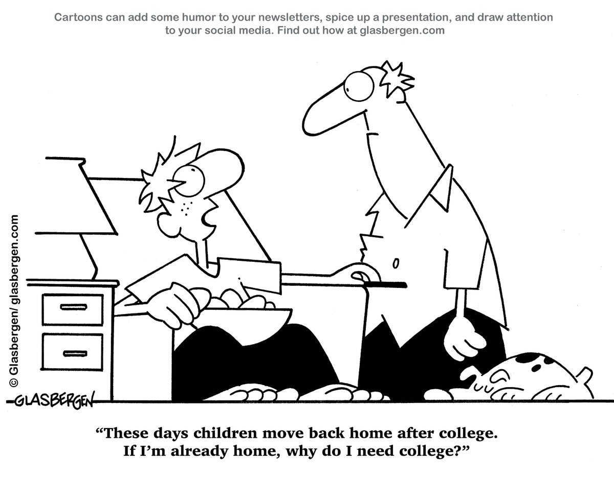 RGlasbergen's tweet photo. Cartoons can add some humor to your newsletters, spice up a presentation, and draw attention to your social media. Find out how at https://t.co/Wa1jAnx20q
#boomerangchild #movehome #college #copyrightedcartoons #education https://t.co/jKkVjcSCV5