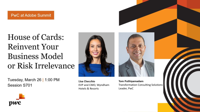 regnault's tweet photo. Take your marketing org from surviving to thriving. Join Lisa Checchio​, CMO, Wyndham Hotels &amp; Resorts and Tom P., Transformation Consulting Solutions Leader, PwC at #AdobeSummit as they discuss how to generate economic value in a differentiated fashion. https://t.co/juqNBu1P4Q https://t.co/UPbFDfpaGl