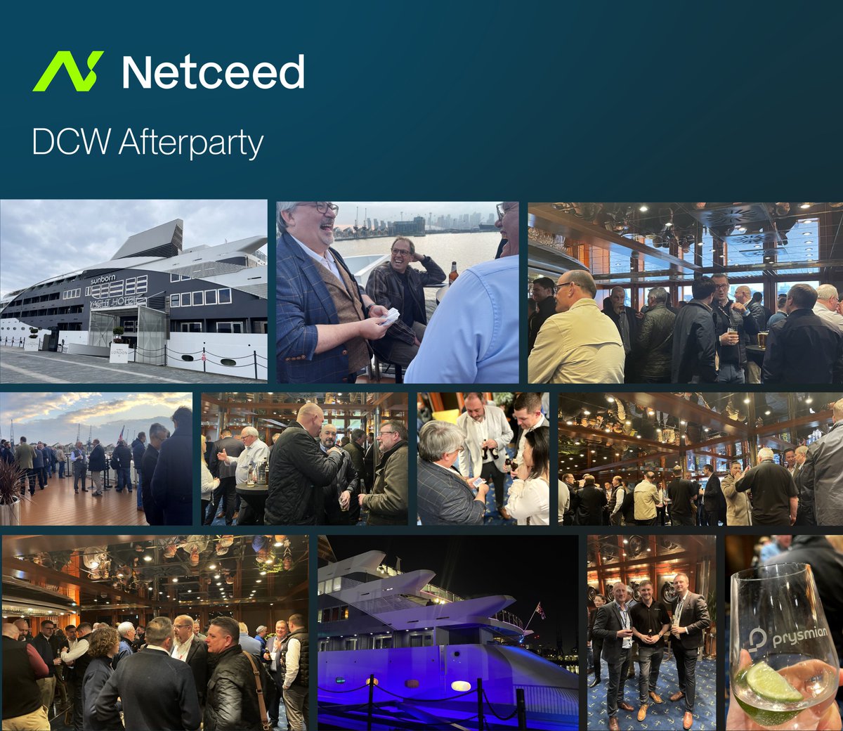 NetceedGlobal's tweet photo. As part of Data Centre World London, we hosted an afterparty on the Sunborn London yacht. With help from our incredible partners Prysmian, HUBER+SUHNER, Lande Rack Cabinet, SALICRU, VIAVI Solutions and Brady Corporation, we hosted over 300 customers for the evening! https://t.co/DpMWGZgdeu
