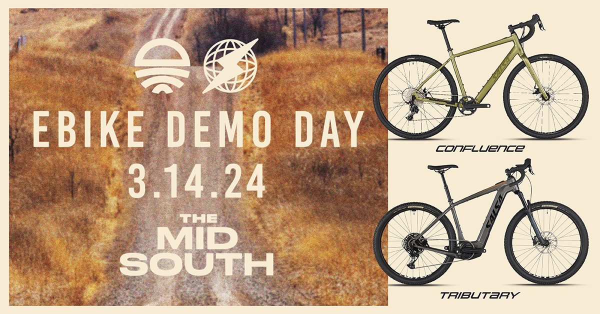 Going to Mid South? Show up early for a chance to test ride our new gravel ebikes. We'll be at District Bicycles on Thursday, March 14 from 3–5 pm with Confluence and Tributary demo bikes ready to Charge Your Adventure. We can't wait to see you there! #SalsaCycles