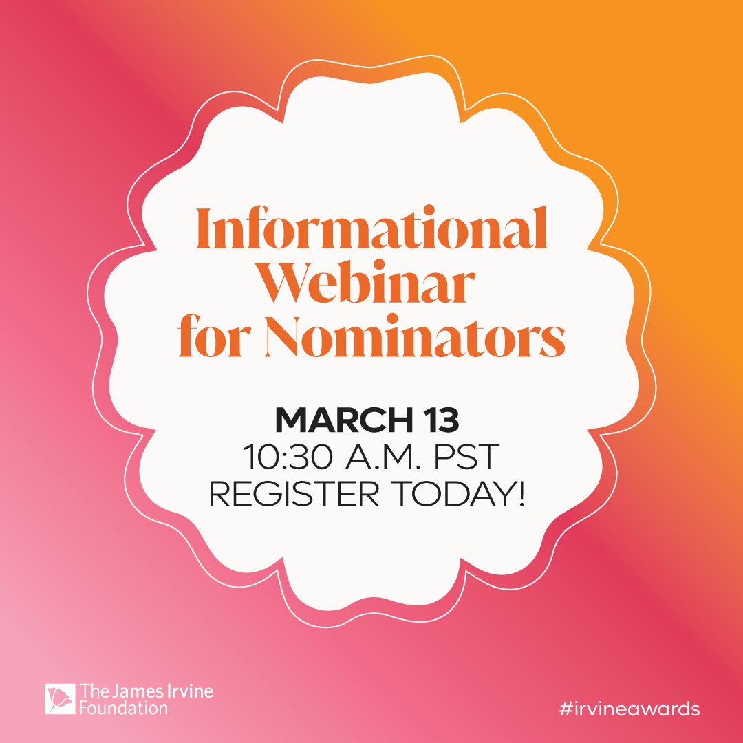 Do you have questions about the Leadership Awards program? Want to learn tips for writing a competitive nomination? Join us for our Informational Webinar for Nominators on March 13! Register today: bit.ly/3V4t5xj #IrvineAwards