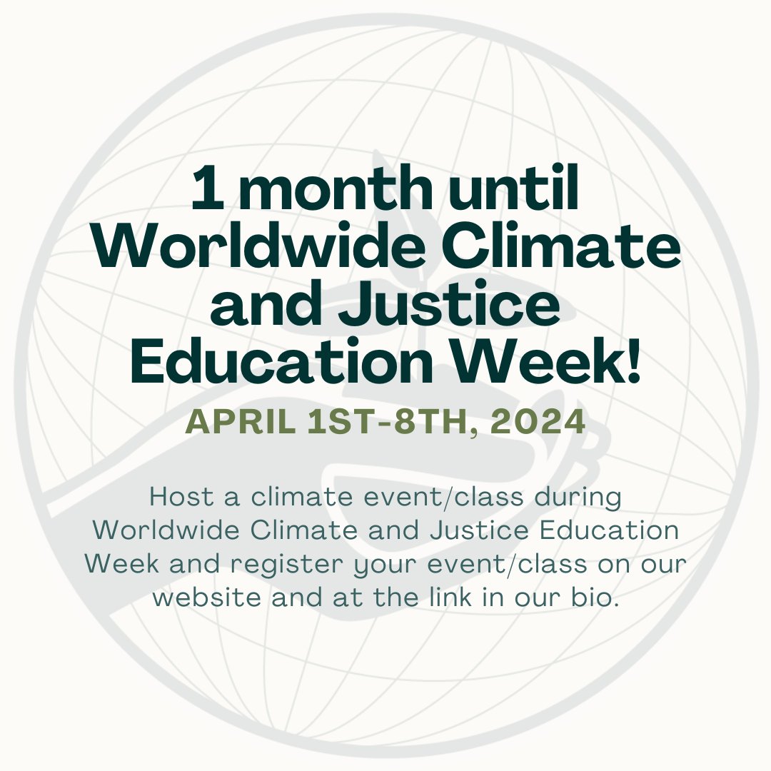 We are one month away from Worldwide Climate and Justice Education Week. If you are interested in participating, it is not too late to register your event/class. You can register through the link in our bio.