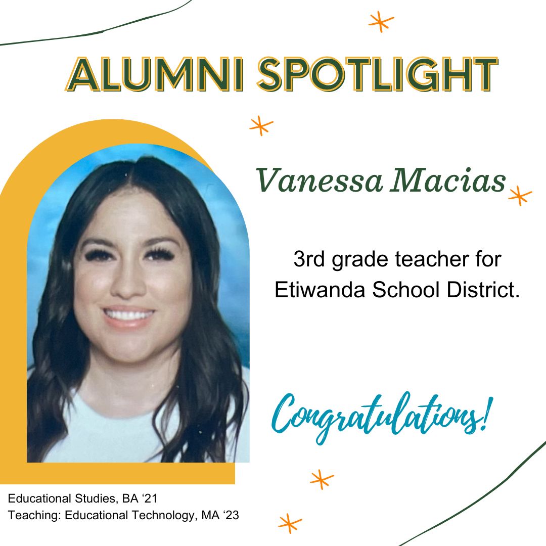 LaFetra_ULV's tweet image. It's #AlumniFeatureFriday! 🐾 🐆

Vanessa Macias is a two-time LaFetra graduate (Educational Studies, BA '21, Teaching: Educational Technology, MA '23).

#LeoforLife #ulvalumni #lfce #alumnifeatures