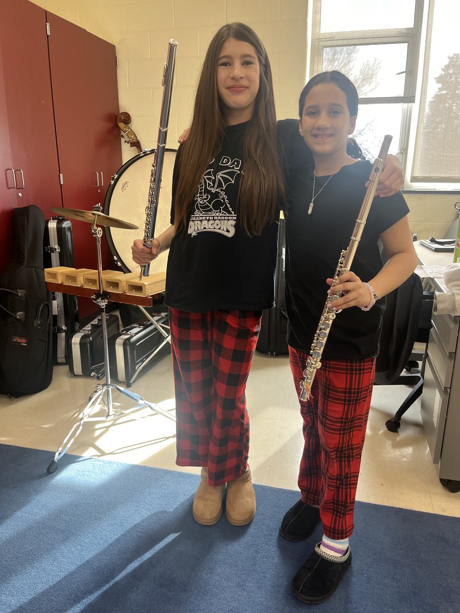 Flute twins. #Pajama Day ⁦<a href="/ClaraBartonElem/">Clara Barton Elem</a>⁩