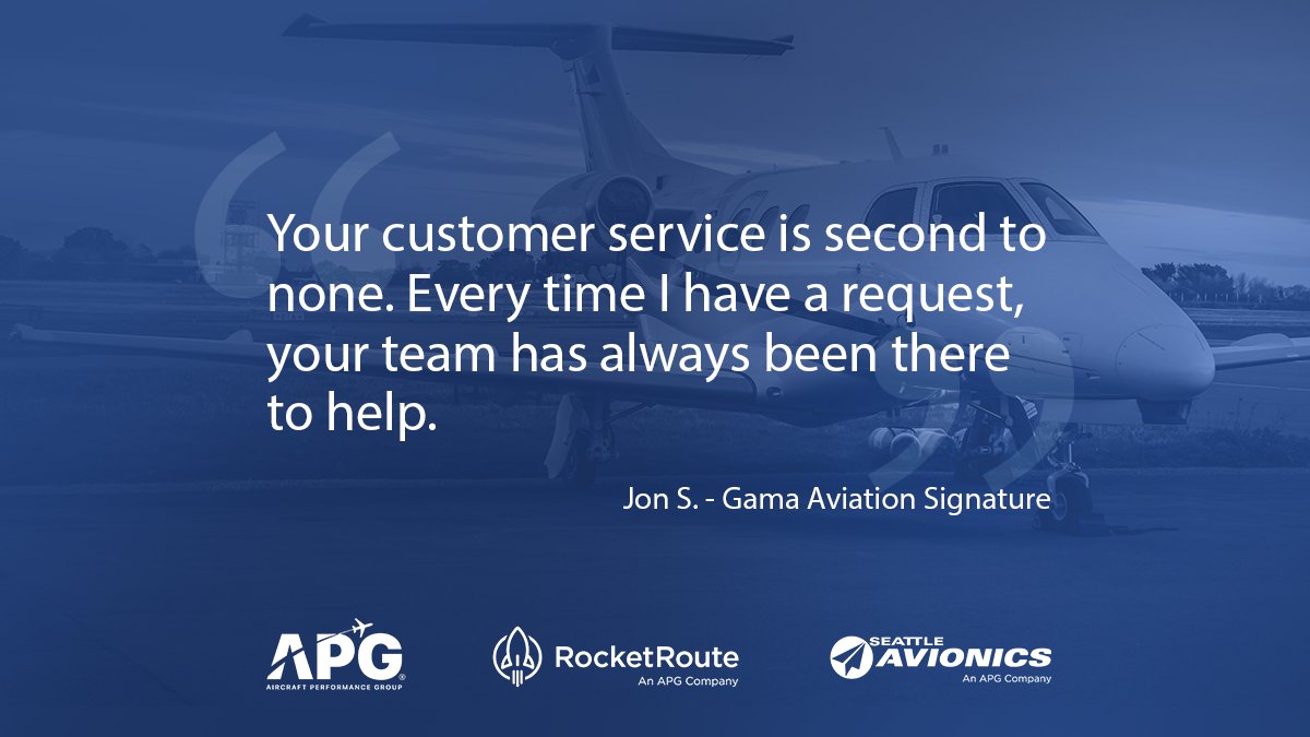 'Your customer service is second to none. Every time I have a request, your team has always been there to help. I especially appreciate your fast setup of new aircraft that join my fleet.' - Jon S., Gama Aviation Signature

#APG #Review #Aviation #FlightPlanning #Testimonial