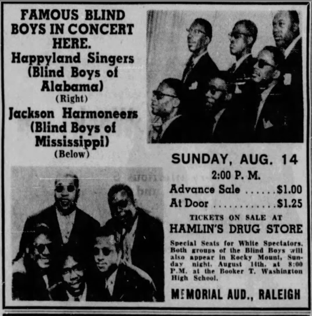 1955 - This is one of the few times the Blind Boys of Alabama battled the Blind Boys of Mississippi. One of many stories included in their forthcoming memoir “Spirit of the Century” out March 19th and available for pre-order now. #blindboysofalabama @HachetteUS @HachetteBooks