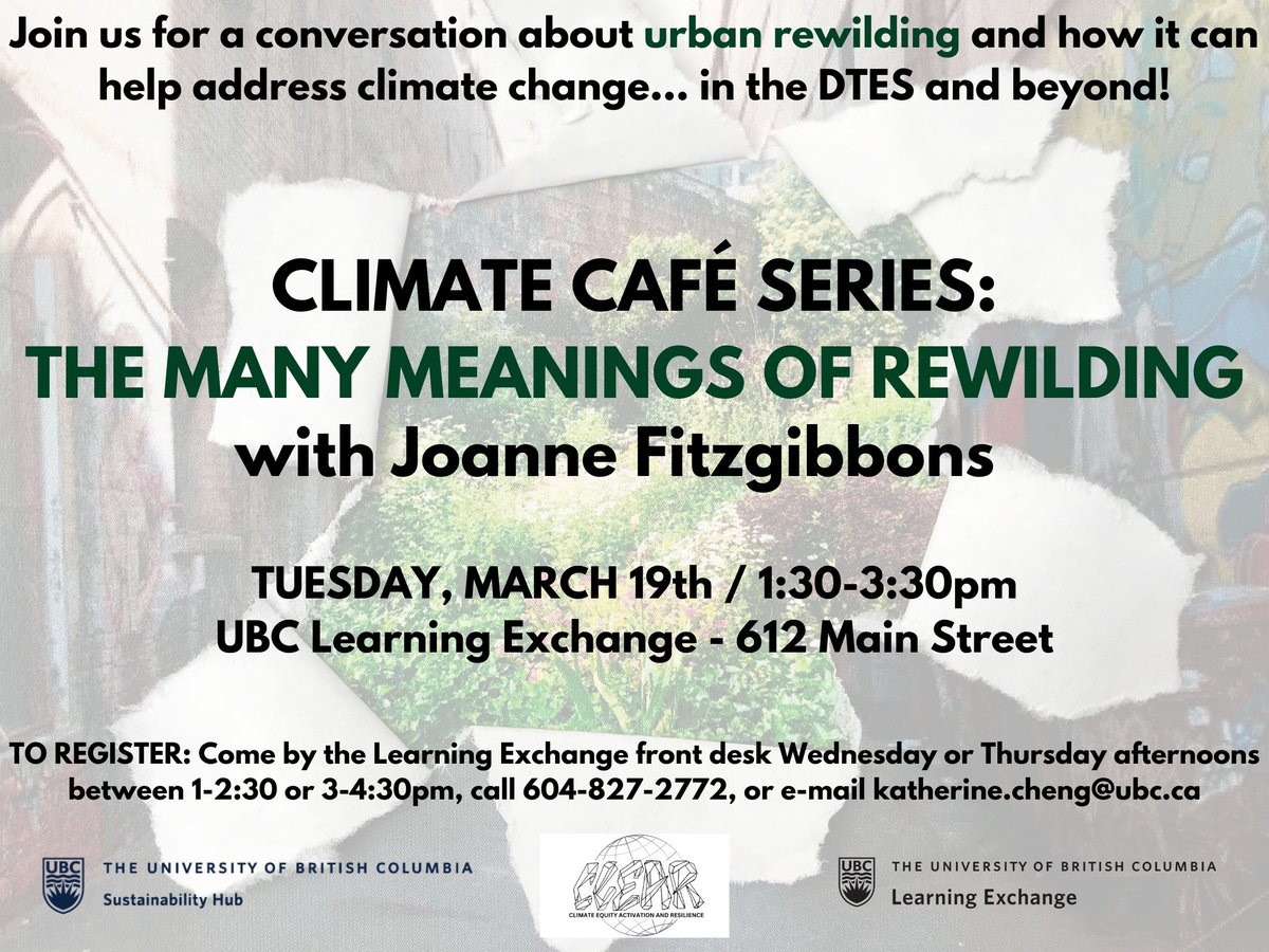 UBC Learning Exchange (@ubc_le) on Twitter photo Can rewilding mitigate climate change? Spoiler: possibly! Join PhD student Joanne Fitzgibbons <a href="/UBC_LE/">UBC Learning Exchange</a> on Mar. 19 for a talk about rewilding and how it might relate to the Downtown Eastside Can rewilding mitigate climate change? Spoiler: possibly! Join PhD student Joanne Fitzgibbons <a href="/UBC_LE/">UBC Learning Exchange</a> on Mar. 19 for a talk about rewilding and how it might relate to the Downtown Eastside