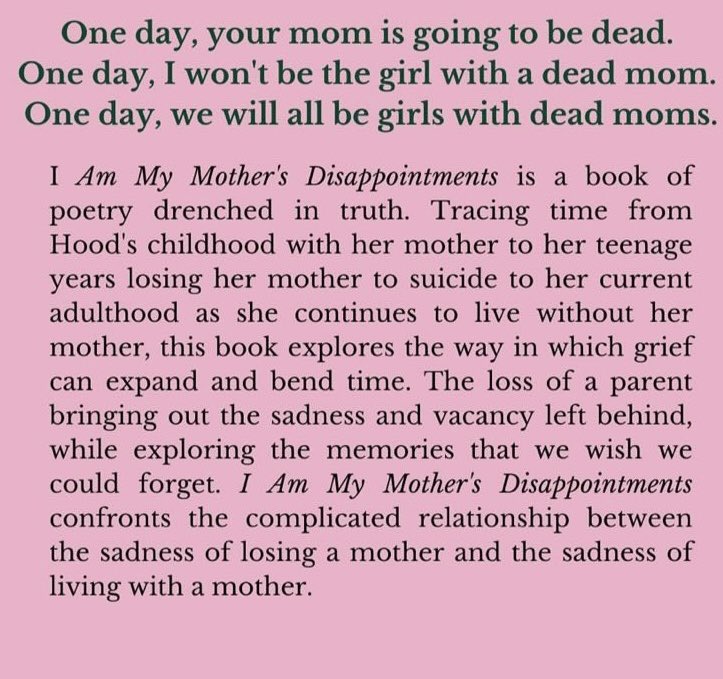 cover reveal and preorders for my book of poetry 💜 I Am My Mother’s Disappointments 💜

I am so insanely proud of this book and honored to be able to work with Diana from Girl Noise Press 💜 preorder now to get the cutest bookmark: girlnoise.net/product-page/v…