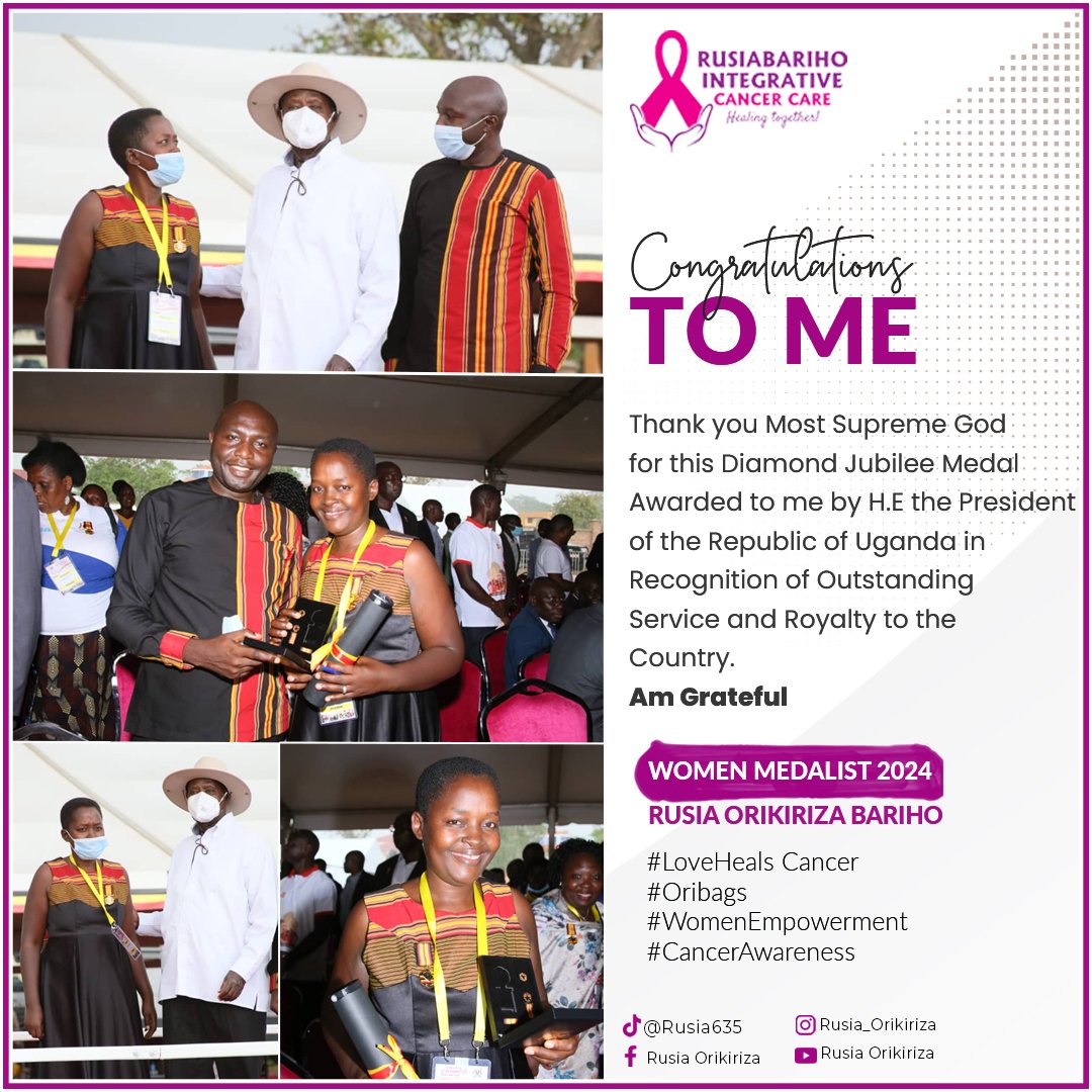 Rusiao's tweet photo. More love being a patriotic Ugandan. Thank you @KagutaMuseveni  for honouring me.@ABarirega @NalumunyeKGRP @Sandra_Suubi @davisbariho @oribags @Mercykains @RuhakanaR
#oribags #lovehealscancer #canceratemybonesGodpreservedmyspirit https://t.co/8SFOmAA7Rp