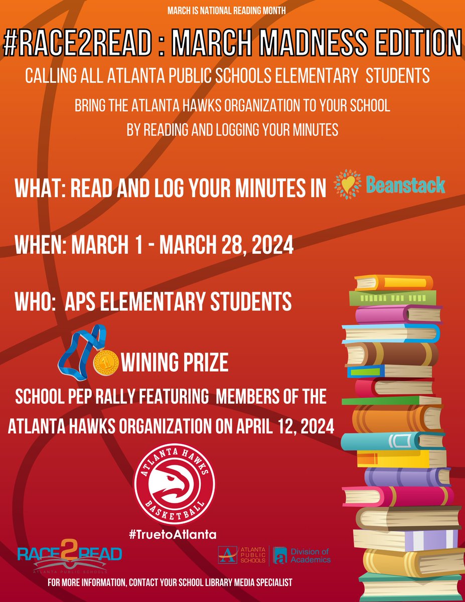 We did it! We have read and logged over 10 MILLION MINUTES in #Beanstack! But we're not finished! The challenge continues as we #RACE2Read:March Madness Edition with the Atlanta Hawks. Let's gooooo! #Buildacitythatreads #readersareleaders #readtogether #justread