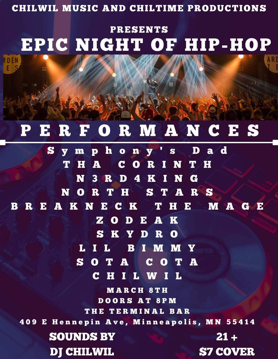 breakneck_tv's tweet photo. Playing a show in Northeast Minneapolis tonight at Terminal Bar. Pop out #HipHopCulture #twincities https://t.co/D8iT7b95Ol