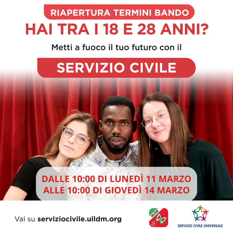 uildmpa's tweet photo. 📷 Riaperti i termini per la presentazione delle domande al Bando Servizio Civile dalle 10 del 11 marzo alle 10 del 14 marzo 2024.  
Si può presentare la domanda per il Progetto di UILDM Palermo OdV (6 posti ). 
Indicare in Denominazione progetto: 2004 Quei bravi volontari https://t.co/qgRPTSLyVZ