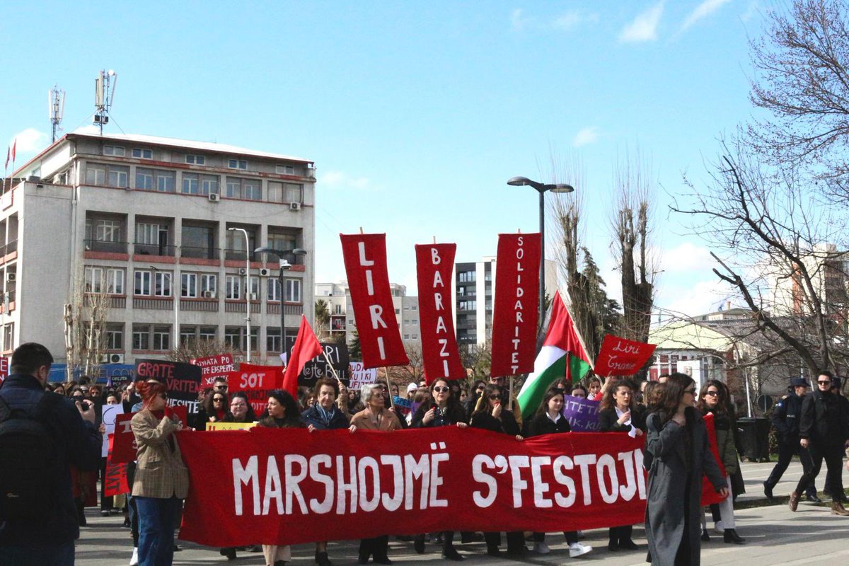 Aktiviste dhe aktivistë feminist marshuam sot në Prishtinë për 8 mars. Kolektivi 'Marshojmë, s'festojmë' edhe këtë vit organizoi marshimin si përpjekje për drejtësi gjinore e shoqërore, barazi dhe liri. 

#queer #8mars
📸@Martamg21