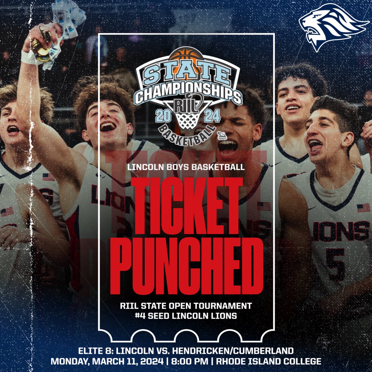 Lions have clinched a spot in the Elite 8 of the RIIL State Open Tournament as the #4 seed, with a first round bye and will face the winner of Hendricken vs. Cumberland.

📆 Monday, March 11th
⌚️8:00 PM
📍Rhode Island College
🎟️ Ticket Link TBA

@LHSRI_Athletics | @LHSRI
