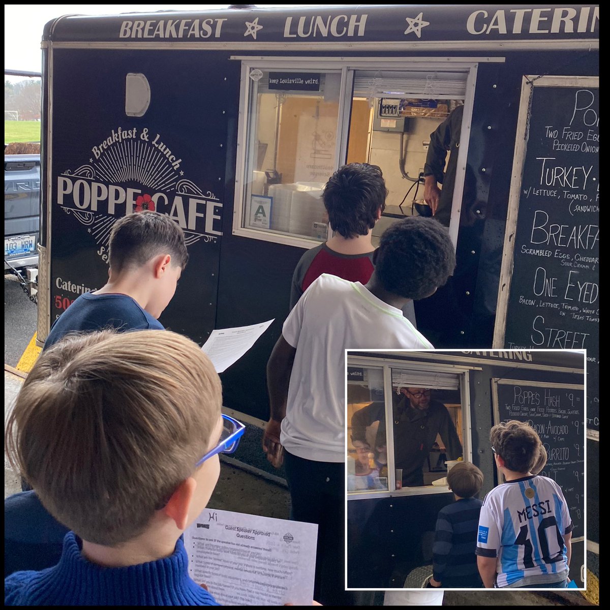 6th grade @ExploreWestport interviews @CafePoppe on Food Truck Friday @WestportMS. @ExploreJCPS @DSammy98 @cdarlage10 #CTE #middleschool #Discoverthepossibilities