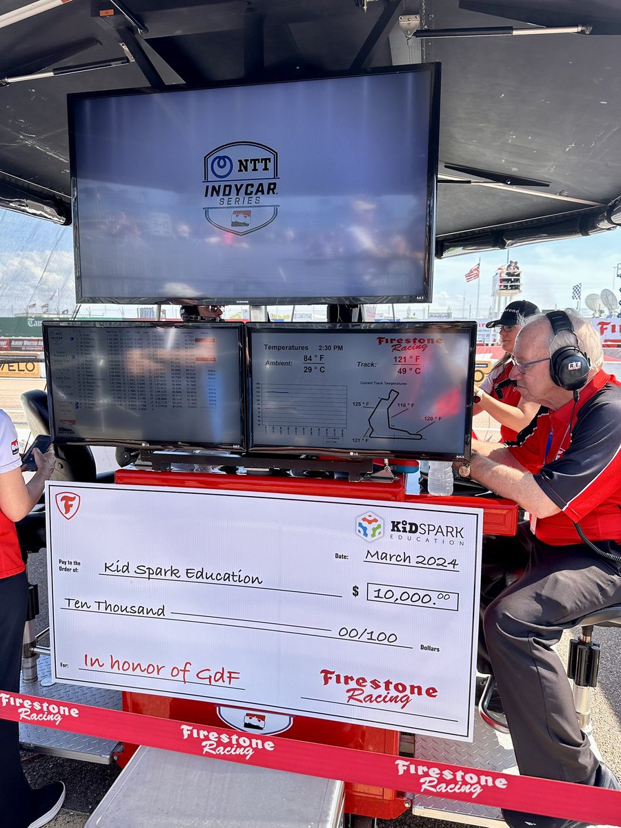 To celebrate the start of the 2024 NTT @indycar SERIES season + honor friend & champion @GdeFerran, Firestone Racing is making a $10,000 donation to @KidSparkEdu (kidsparkeducation.org), a nonprofit that offers hands-on STEM education to pre -K through eighth-grade students.