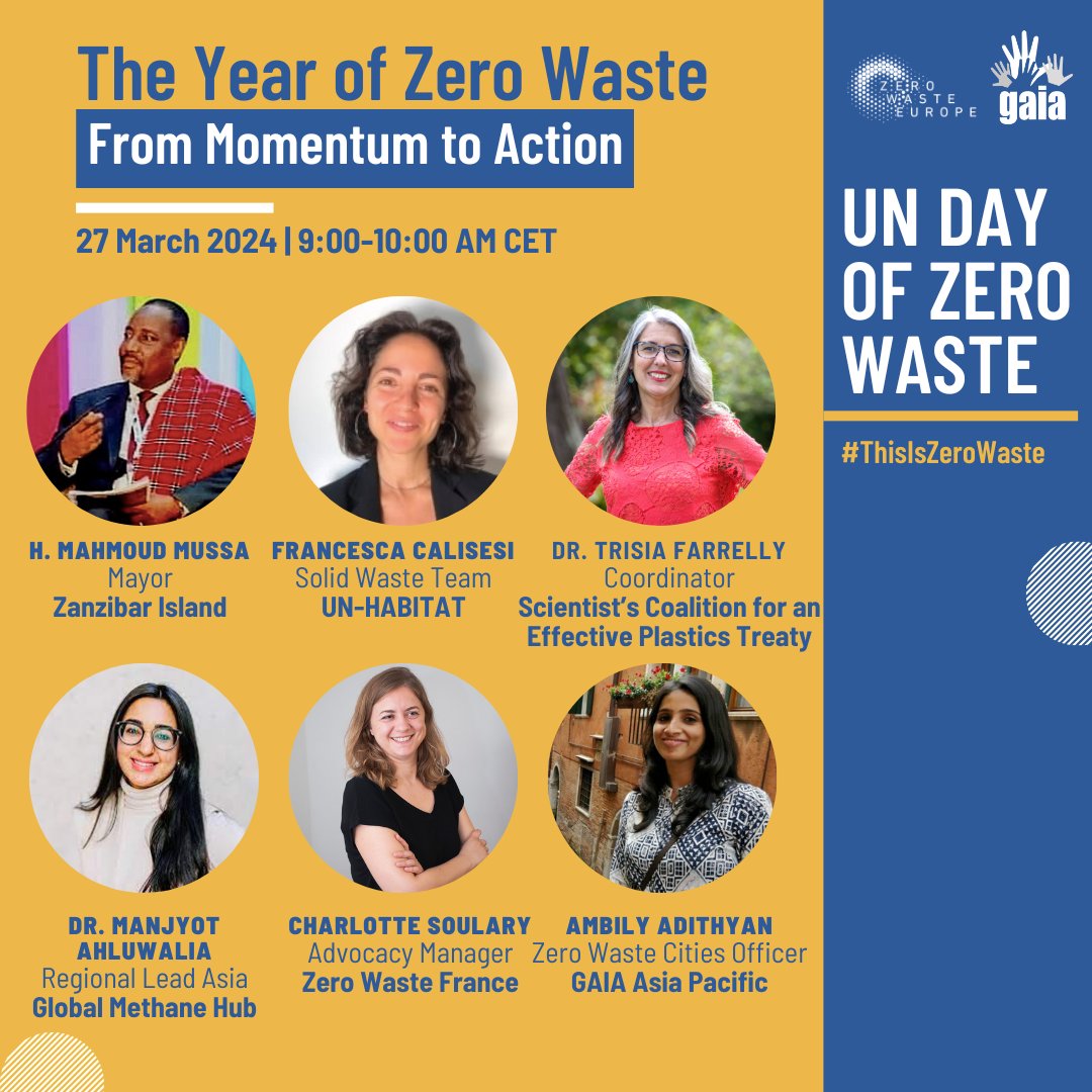 #ZeroWasteDay is coming up! On March 27, join leaders from government, climate finance, academia, and the GAIA network in conversation on how to scale #zerowaste systems worldwide. #ThisIsZeroWaste 9am CET: us06web.zoom.us/webinar/regist… 12pm EST: us06web.zoom.us/webinar/regist…