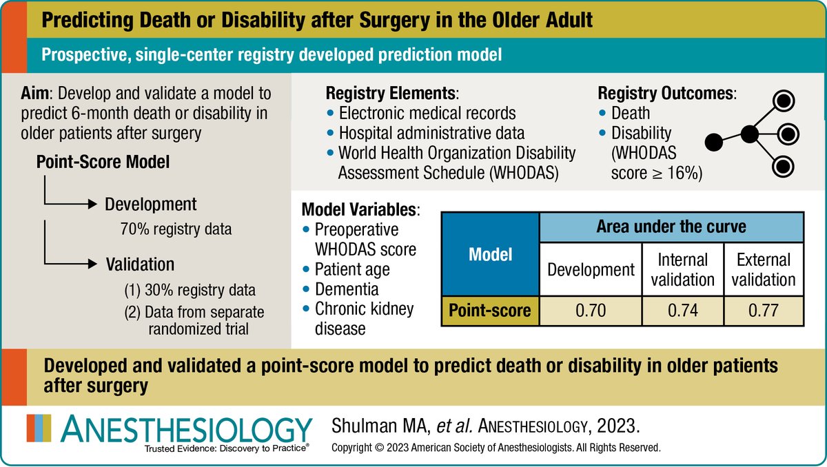 Visual Abstract in #Anesthesiology - Predicting Death or Disability after Surgery in the Older Adult 🖌️ ow.ly/sFU850QP752