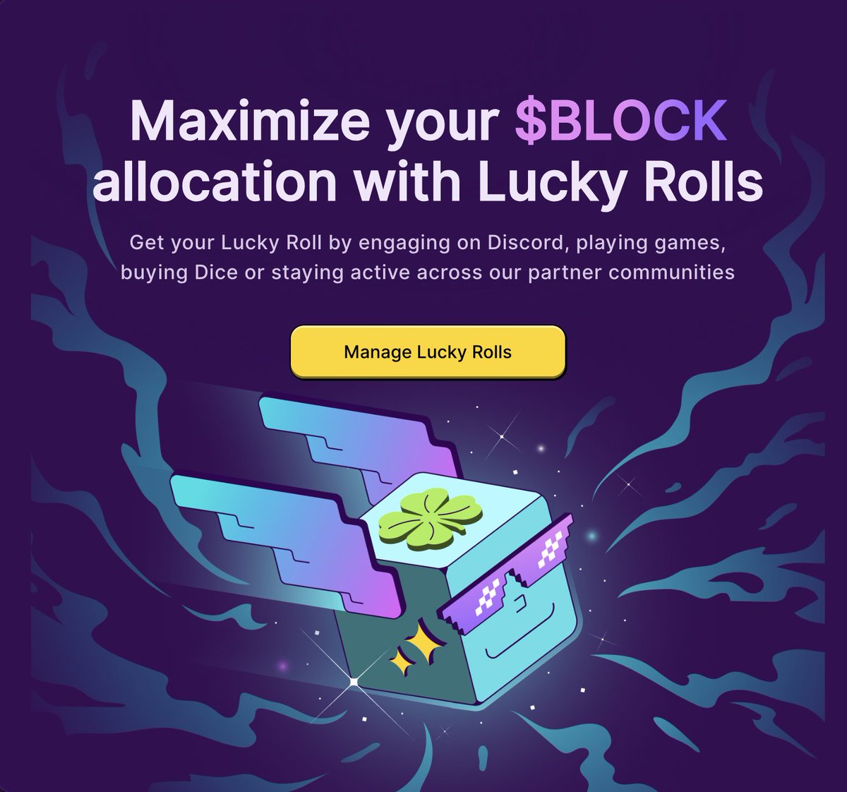 Maximise your $BLOCK with my Presale Lucky Roll GIVEAWAY 🚀 🥳 

I am giving away 5 Lucky Rolls codes to 5 lucky winners for $BLOCK community pre-sale by <a href="/GetBlockGames/">BlockGames</a>. 

GA steps 👇
- Like and Repost this
- Follow <a href="/GetBlockGames/">BlockGames</a>
- Comment $BLOCK and tag 1 friend 

Ends in 48h.