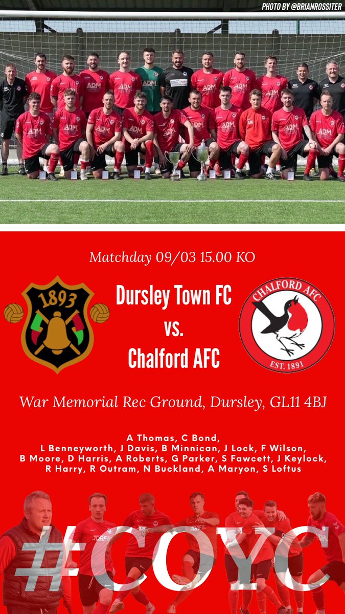 ⚽️: @DursleyTownAFC vs. @Chalford_AFC 🏆: @GNSLOfficial Northern Senior 1 ⏱: 09/02/24 15.00 KO 📍: War Memorial Rec Ground, Dursley, GL11 4BJ #COYC #Chalford