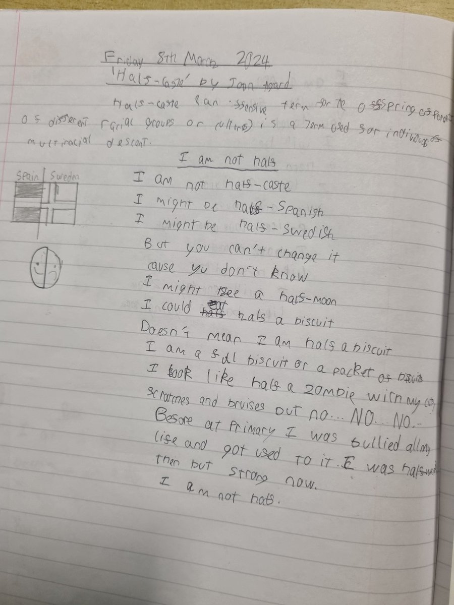 Blown away by these gorgeous 'half-caste'-inspired poems (John Agard)... we are exploring voice and character poetry and this class nailed it. To feel like half of anything is not good! You are enough! 😍🙏 #YoungWriters #poetry