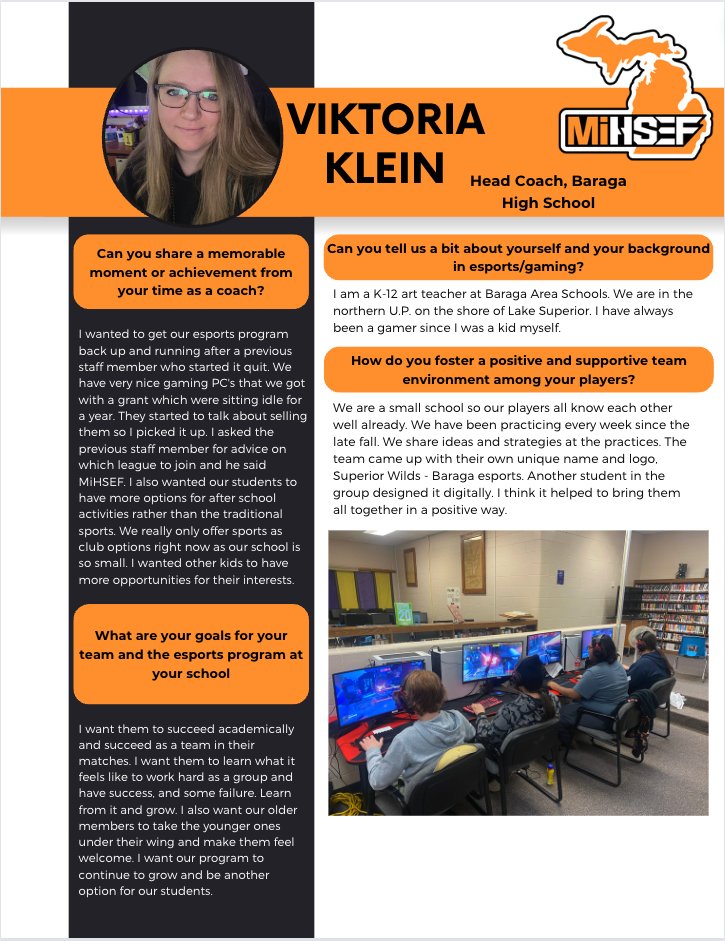 We are grateful to all of the women who have pioneered building esports into what it is today. Help us celebrate by highlighting one of our hardworking head coaches, Viktoria Klein from Baraga High School!
<a href="/BAS_eSports/">Baraga Vikings eSports</a> #internationalwomensday