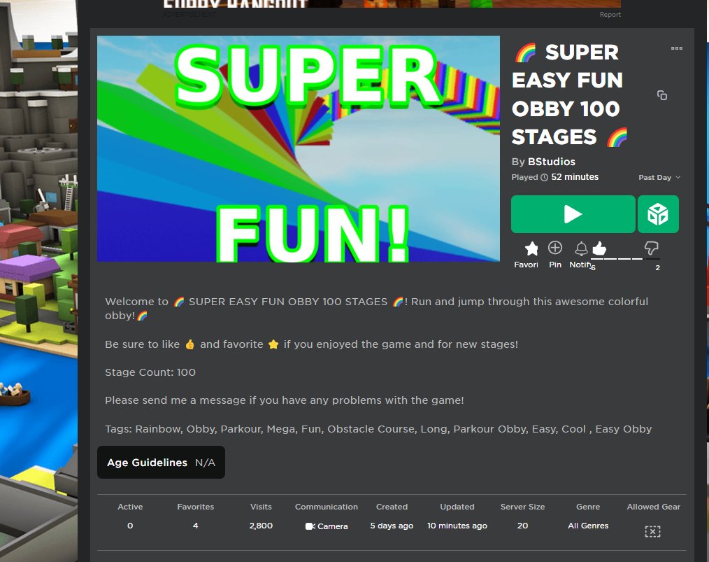 24kel1teYt's tweet photo. W 2800 VISITSS !! with ads :O

my friend did the most btw!

#RobloxDev  #Roblox  #developers  #development #robloxlua #Lua https://t.co/u3o7pu0dkA