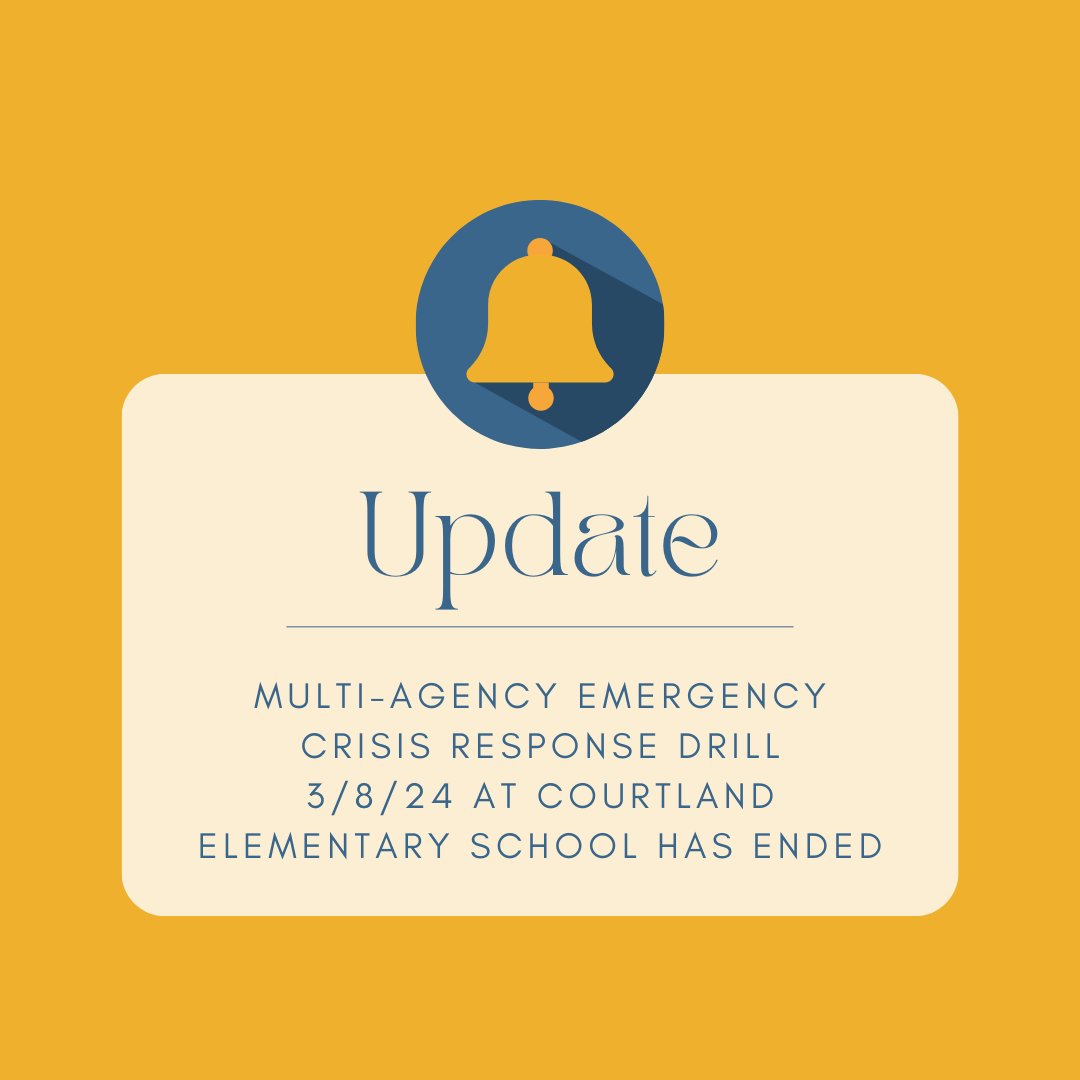 UPDATE: The multi-agency emergency crisis response drill conducted at Courtland Elementary School on Friday, March 8, 2024 has ended. We greatly appreciate the support of the Sheriff’s Office, Fire & Rescue, school personnel, and volunteers who participated in today’s drill.