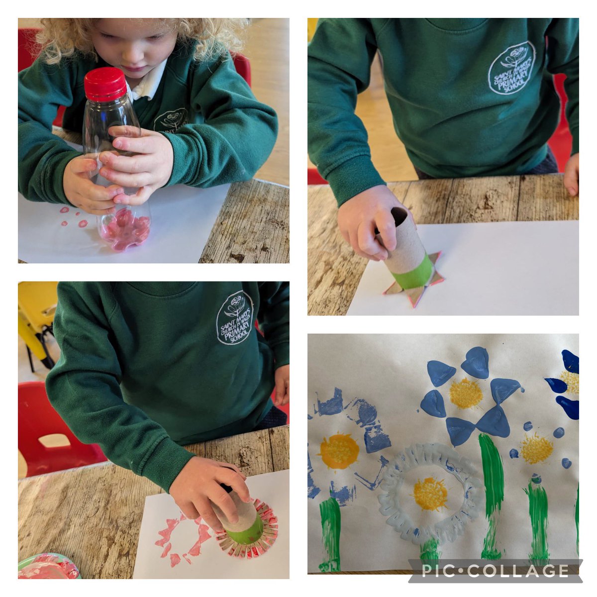 What a great #creativejourney we’ve been on! Last week learning to make shades of yellow, this week applying what we learned to other primary colours. Independent mixing and printing with different materials. @StMarysCIW @EAS_ExpressArts #smciwcreative #smciwcapable