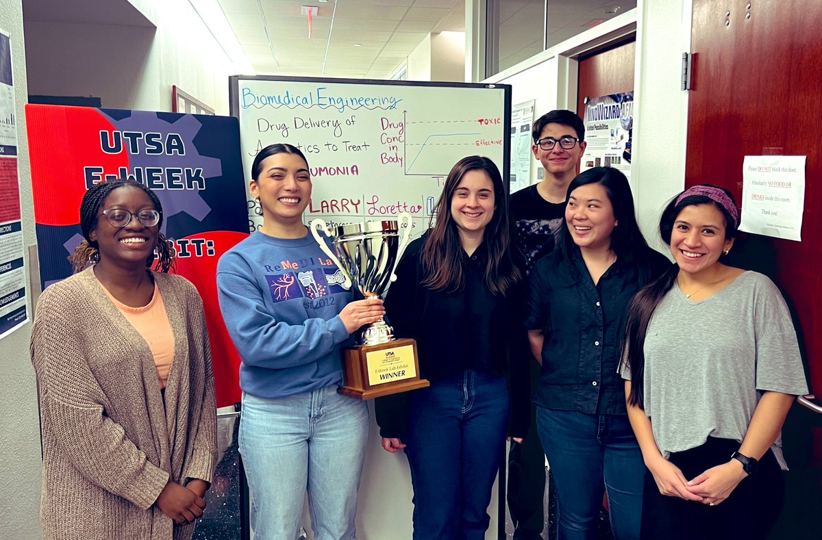 Guda_Lab's tweet image. The @utsa_ceid E-week trophy is right home where it belongs @BmeUtsa @ChemicalUtsa !!! Great work @AlisaIsaac_ ++ @RemediLab in explaining our @NSF bone vascularization and upper airway drug delivery projects to high schoolers #FutureRoadrunners @BMEGS_SA