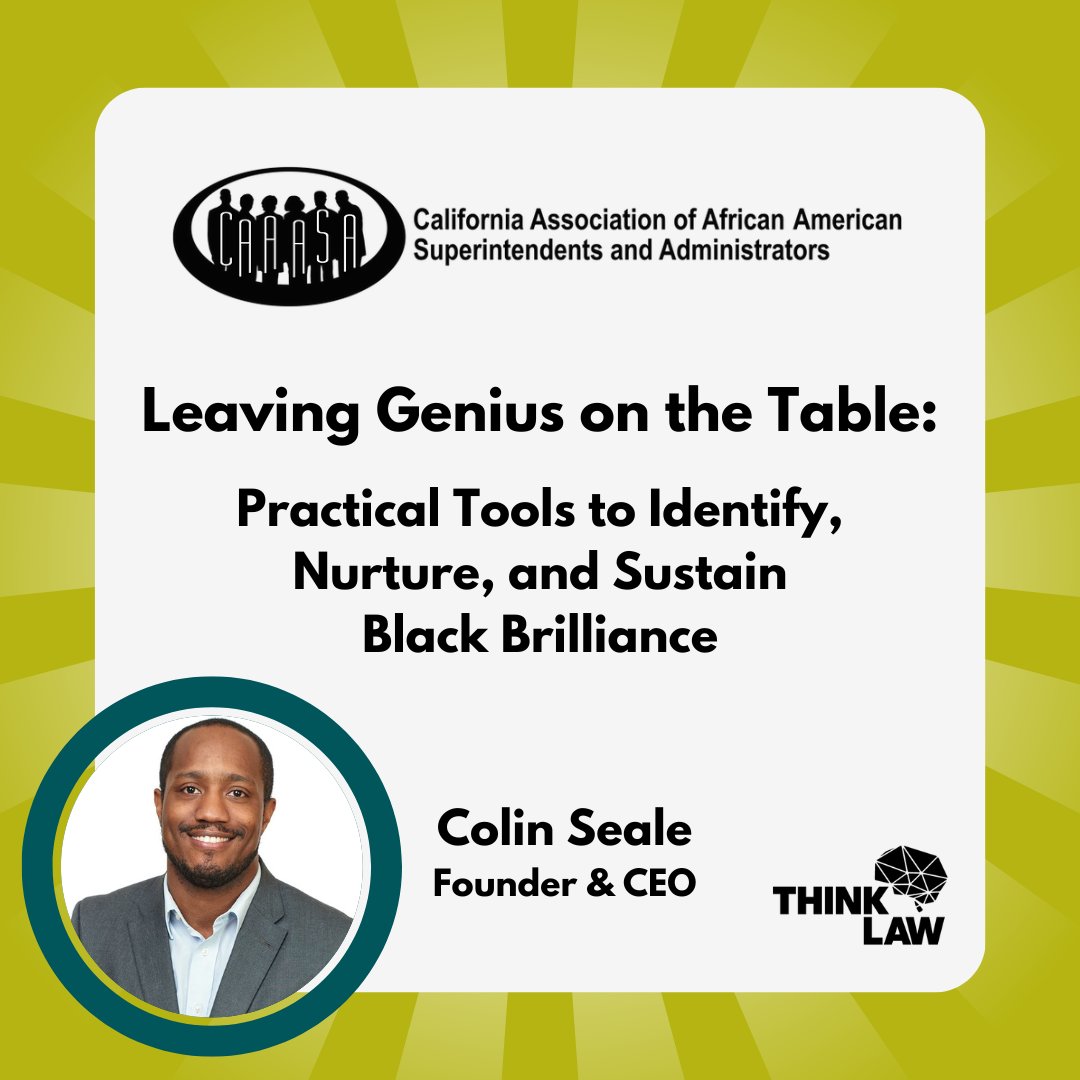 Next week thinkLaw will join @theCAAASA for a professional development summit reflecting on the 70th anniversary of Brown v. Board of Education. Founder and CEO Colin Seale will present a can't-miss session on tools to nurture Black brilliance. See you there!