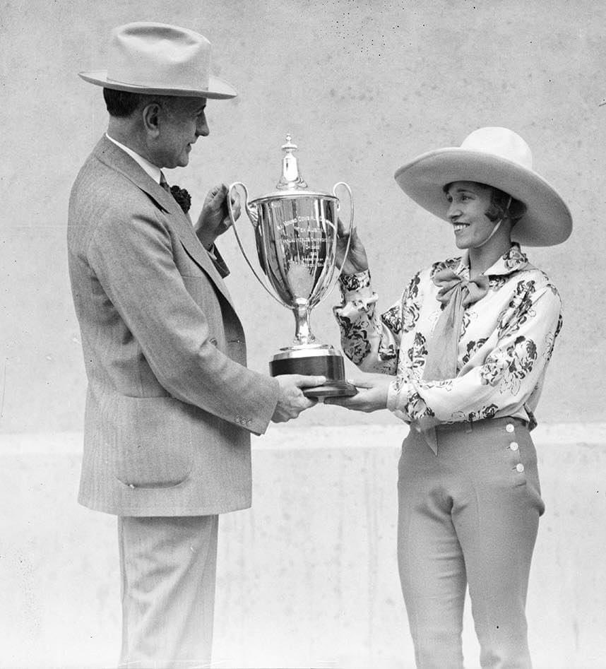 Today we celebrate all the women who paved the way, shattered the ceilings, challenged the norm, stood with courage, and lead with heart. Happy International Women’s Day! Amon G. Carter, and Tad Lucas holding the Trophy for All-Around Champion Cowgirl that Lucas won in 1929.