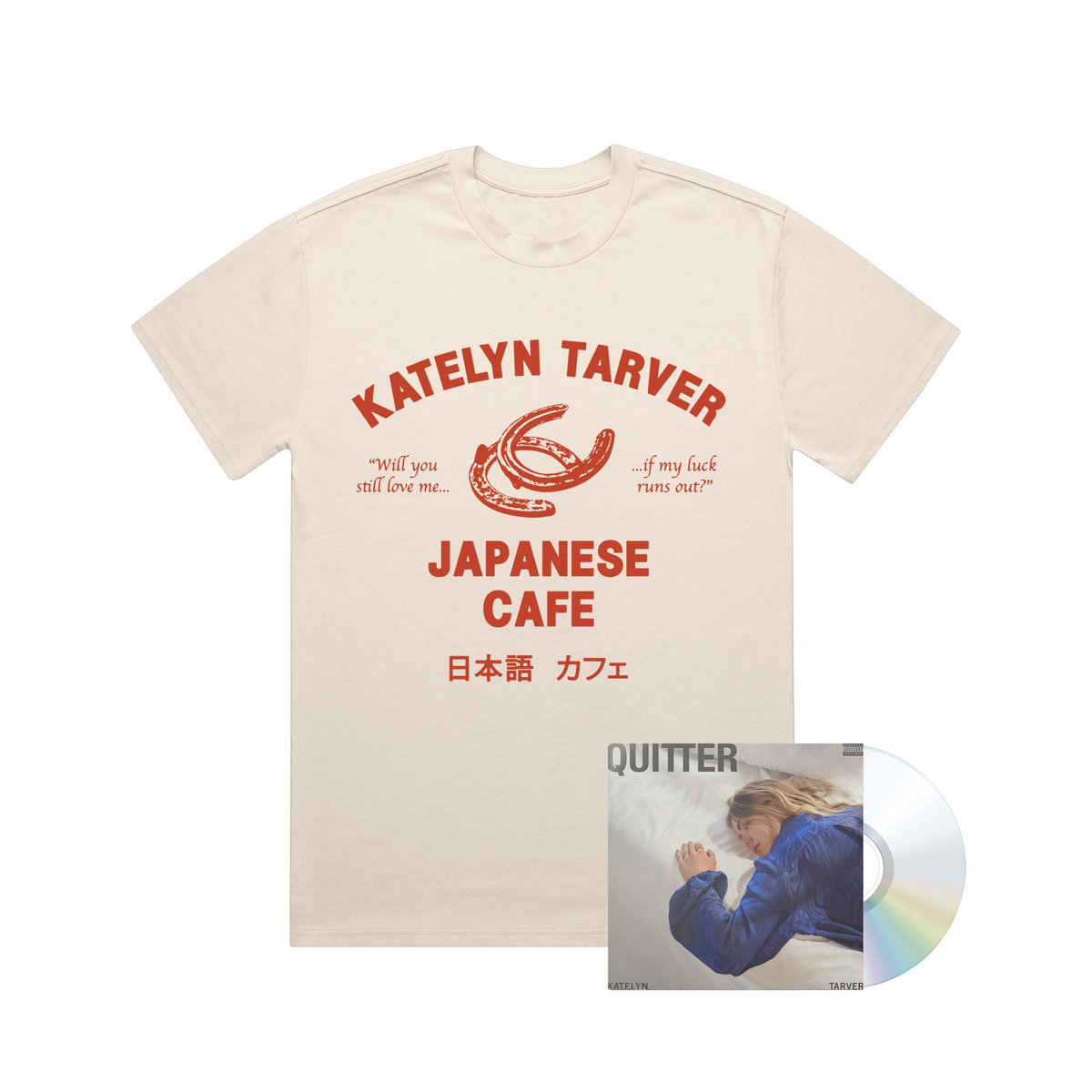 HAPPY ONE MONTH OF QUITTER! To celebrate I’m releasing some CD’s (I heard your cries 🫡) and a CUUUTE new Japanese Cafe lyric t-shirt! I’m so grateful for all of the love you’ve shown me on this album. Love yall so much. store.katelyntarver.com