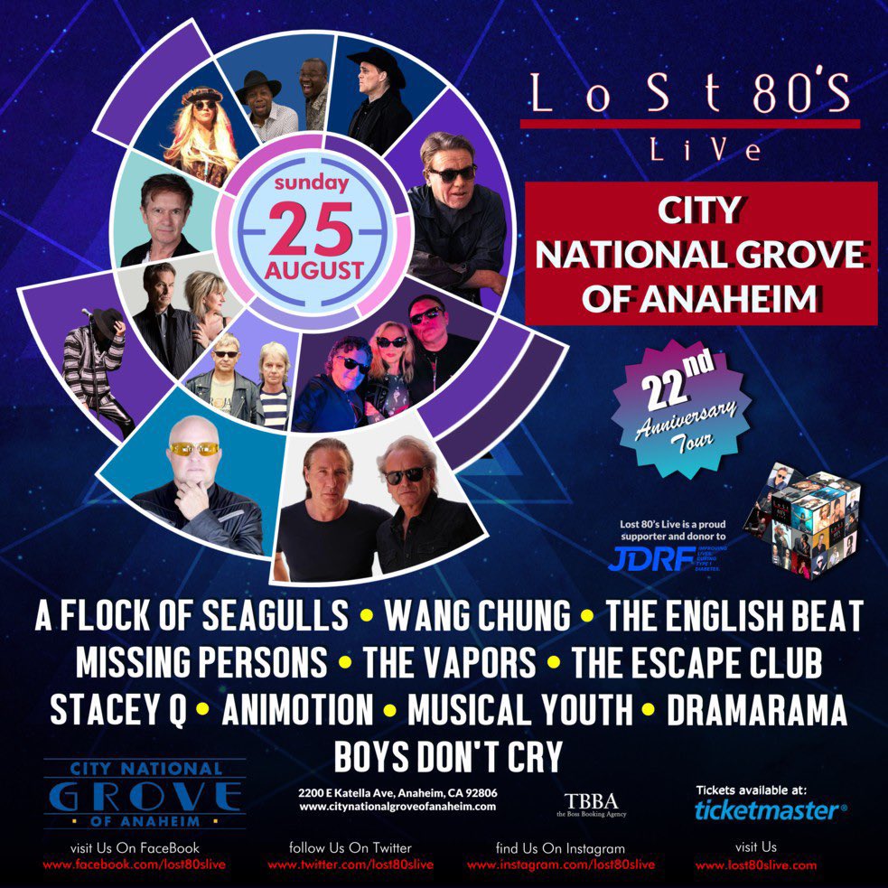 Get your Wang ChuNg on 🎸🎶 with @Lost80sLive and @NederlanderLive August 25 at City National Grove of Anaheim, CA also appearing @TheEnglishBeat @REALSEAGULLS @officialStaceyQ @officialMPlive and more! Tickets and Meet n Greet on sale now! 👉🏻 lost80slive.com/buy-now