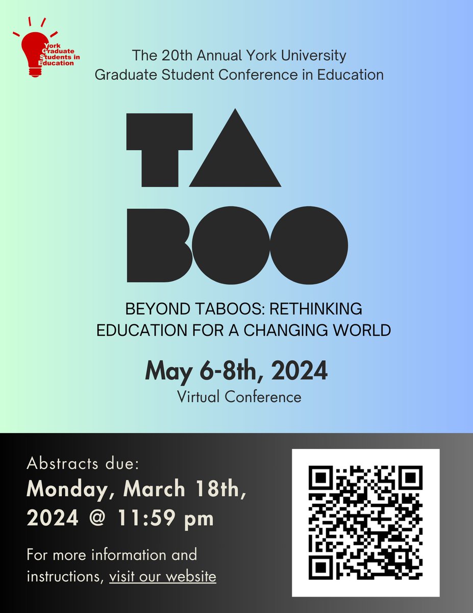 ygse_yu's tweet photo. Attention graduate students! 📢
The deadline for abstract submissions for the 20th Annual York University Graduate Student Conference in Education has been extended to March 18, 11:59 PM.

For more details and to submit your abstract, visit: https://t.co/XiGA7TU7uS https://t.co/c6gXgUK5cs