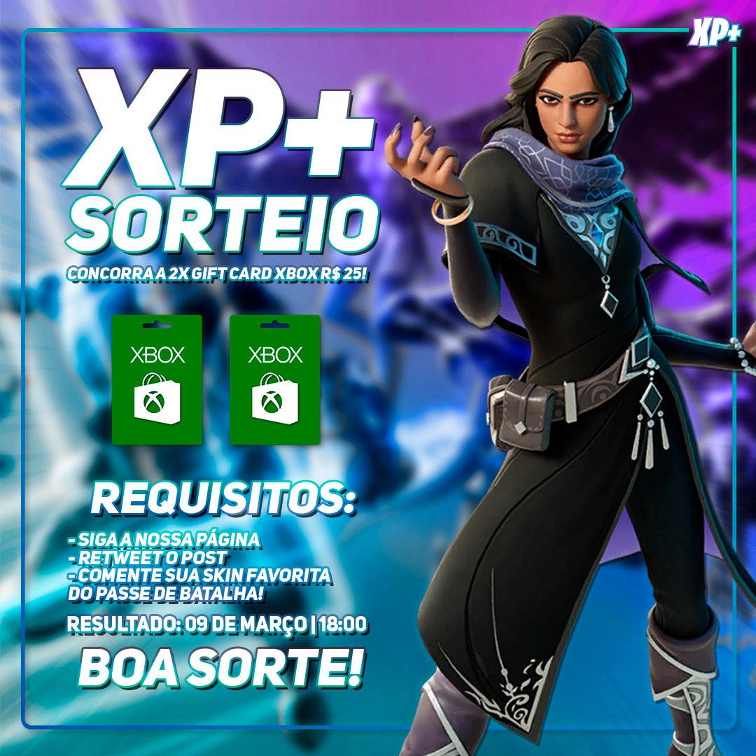 XPcomunidade's tweet image. Enquanto os servidores do #Fortnite não voltam, que tal participar de nosso sorteio? 

Duas pessoas serão sorteadas, cada uma irá receber 01 Cartão Presente da Xbox Live R$ 25!   

Requisitos:

- Siga nossa página
- Retweet este post
- Comente sua skin favorita do novo Passe de…