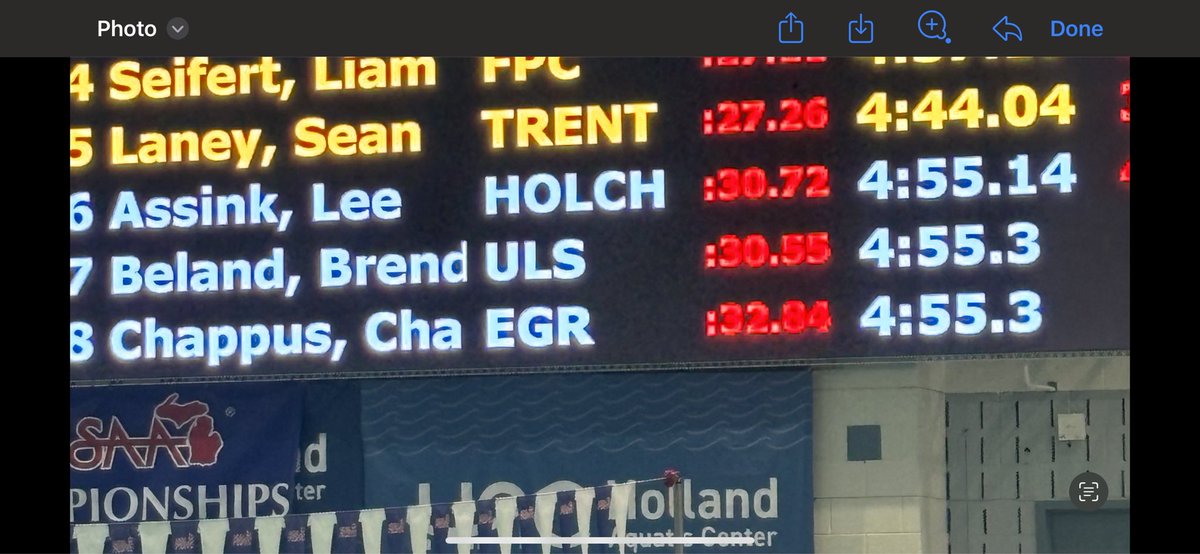 Congrats to THS Junior Sean Laney as he broke the school record in the 500 free today at the MHSAA State Final prelims.  Sean’s time of 4:44.04 bested the current 19 year old record of 4:45.70 by Dan Kish in 2005.  Sean is seeded 4th and has another swim tomorrow in the finals.